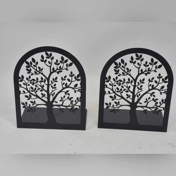 Black Metal Tree Pattern Bookends - Picture 2 of 3